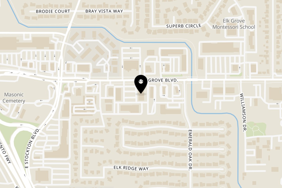 Map showing the location of Maru Ramen Bar on 8698 Elk Grove Blvd Ste 2C in Elk Grove